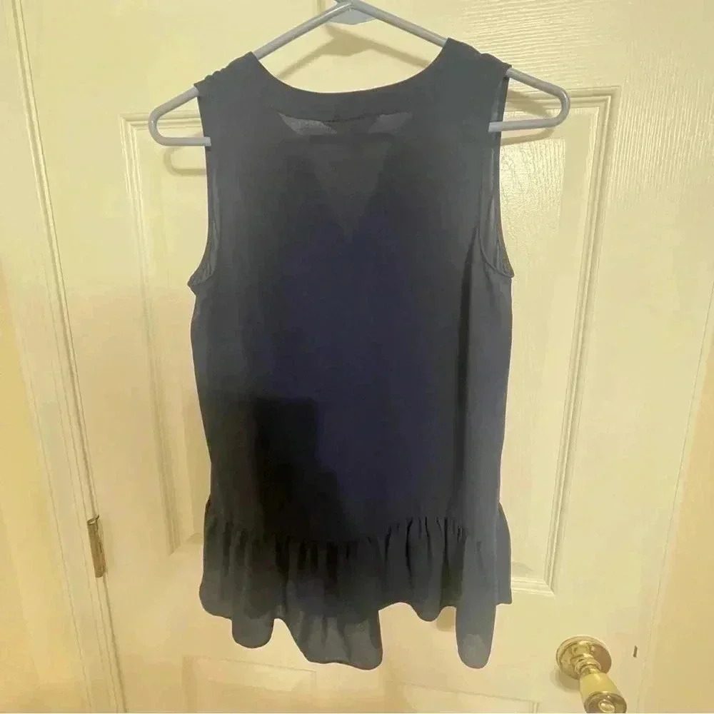 Lilly Pulitzer Gramercy Sleeveless Peplum Ruffle Blouse True Navy M XXS - Picture 5 of 9